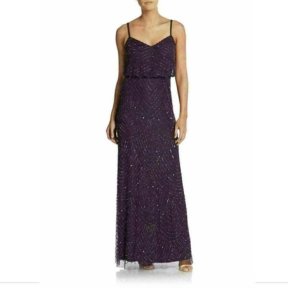 NEW Adrianna Papell Embellished Blouson Gown in Amethyst Purple‎ Gunmetal SZ 2 - Picture 5 of 10